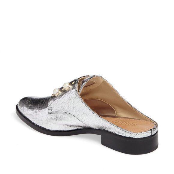 Schutz NEW Pearl Stud ALL- Leather Mules Clogs Slip-On Shoes SILVER Women's🎉HP - Picture 3 of 14